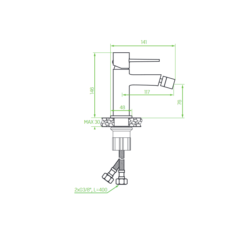 Bateria Bidetowa Stojąca z Korkiem POLA złota Bateria Bidetowa Stojąca z Korkiem POLA złota