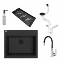 Zlewozmywak Jednokomorowy Granitowy Czarny Zestaw Ociekacz Dozownik Bateria Syfon