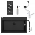 Zlewozmywak Jednokomorowy Granitowy Czarny Zestaw Ociekacz Dozownik Bateria Syfon