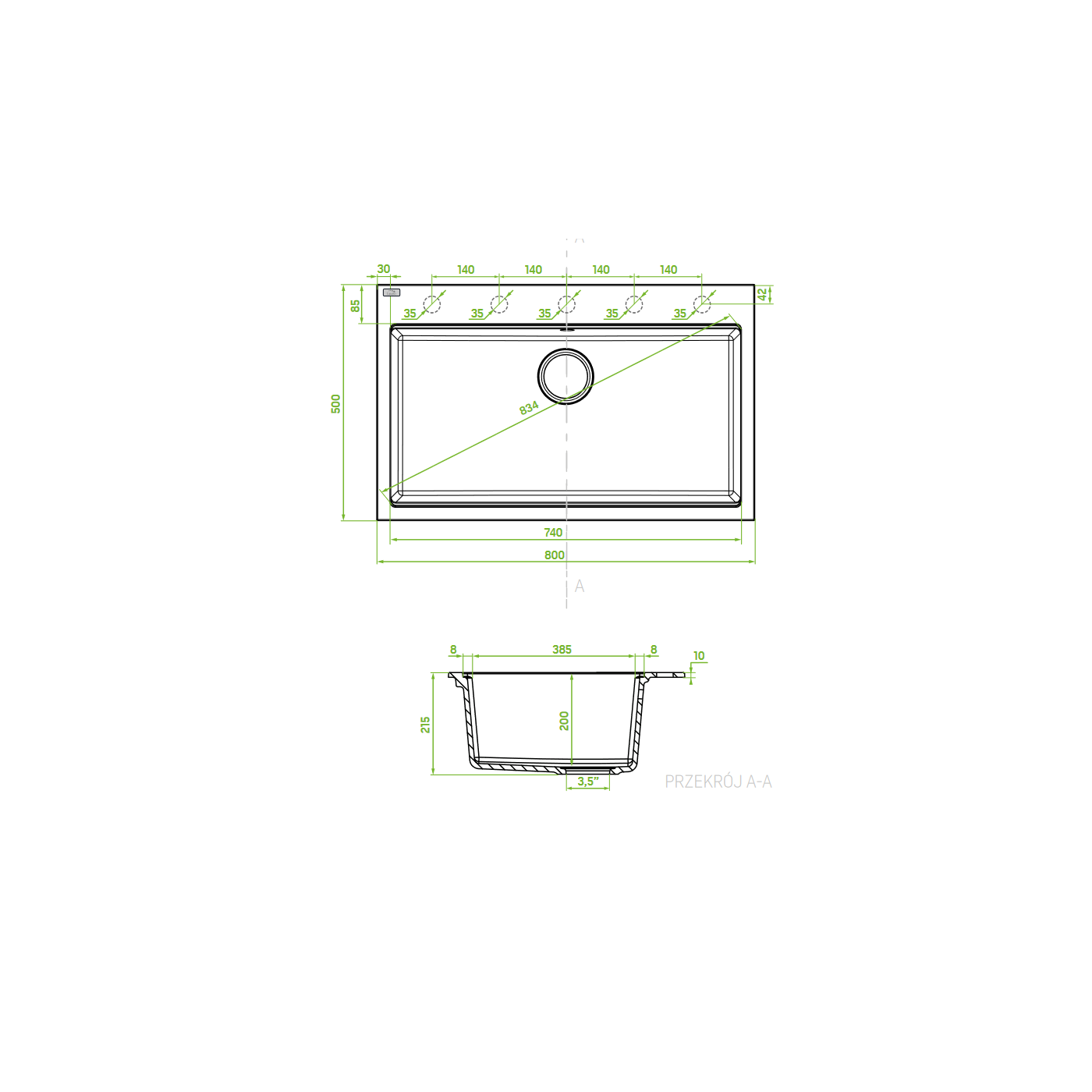 Zlewozmywak Jednokomorowy Granitowy Czarny Zestaw Ociekacz Dozownik Bateria Syfon