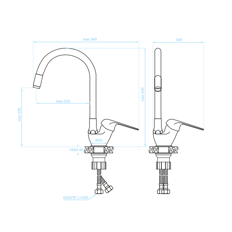 Bateria Zlewozmywakowa Stojąca z Elastyczną Wylewką F Bateria Kuchenna Szara Bateria Zlewozmywakowa Stojąca z Elastyczną Wylewką F Bateria Kuchenna Szara