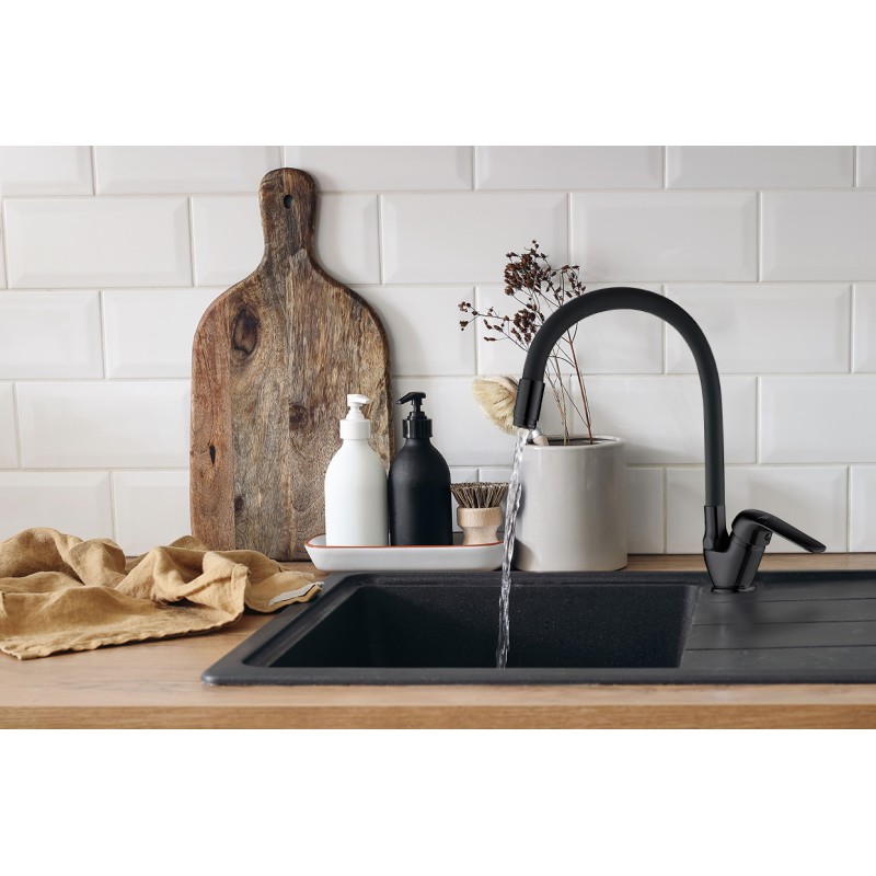 Bateria Zlewozmywakowa Stojąca z Elastyczną Wylewką F ELZA Bateria Kuchenna Czarna Bateria Zlewozmywakowa Stojąca z Elastyczną Wylewką F ELZA Bateria Kuchenna Czarna