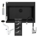 Zlewozmywak Jednokomorowy Granitowy Czarny Zestaw Ociekacz Dozownik Bateria Syfon Zlewozmywak Jednokomorowy Granitowy Czarny Zestaw Ociekacz Dozownik Bateria Syfon