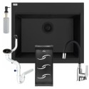 Zlewozmywak Jednokomorowy Granitowy Czarny Zestaw Ociekacz Dozownik Bateria Syfon