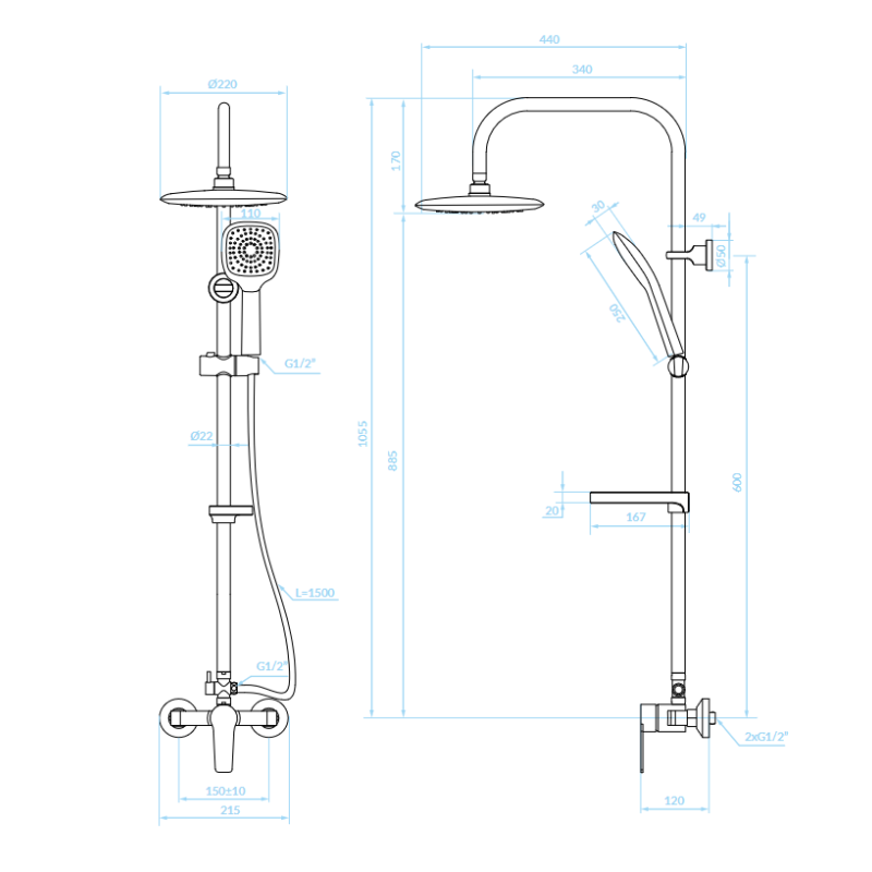 Kolumna Natryskowa z Baterią Czarna FIONA Kolumna Natryskowa z Baterią Czarna FIONA