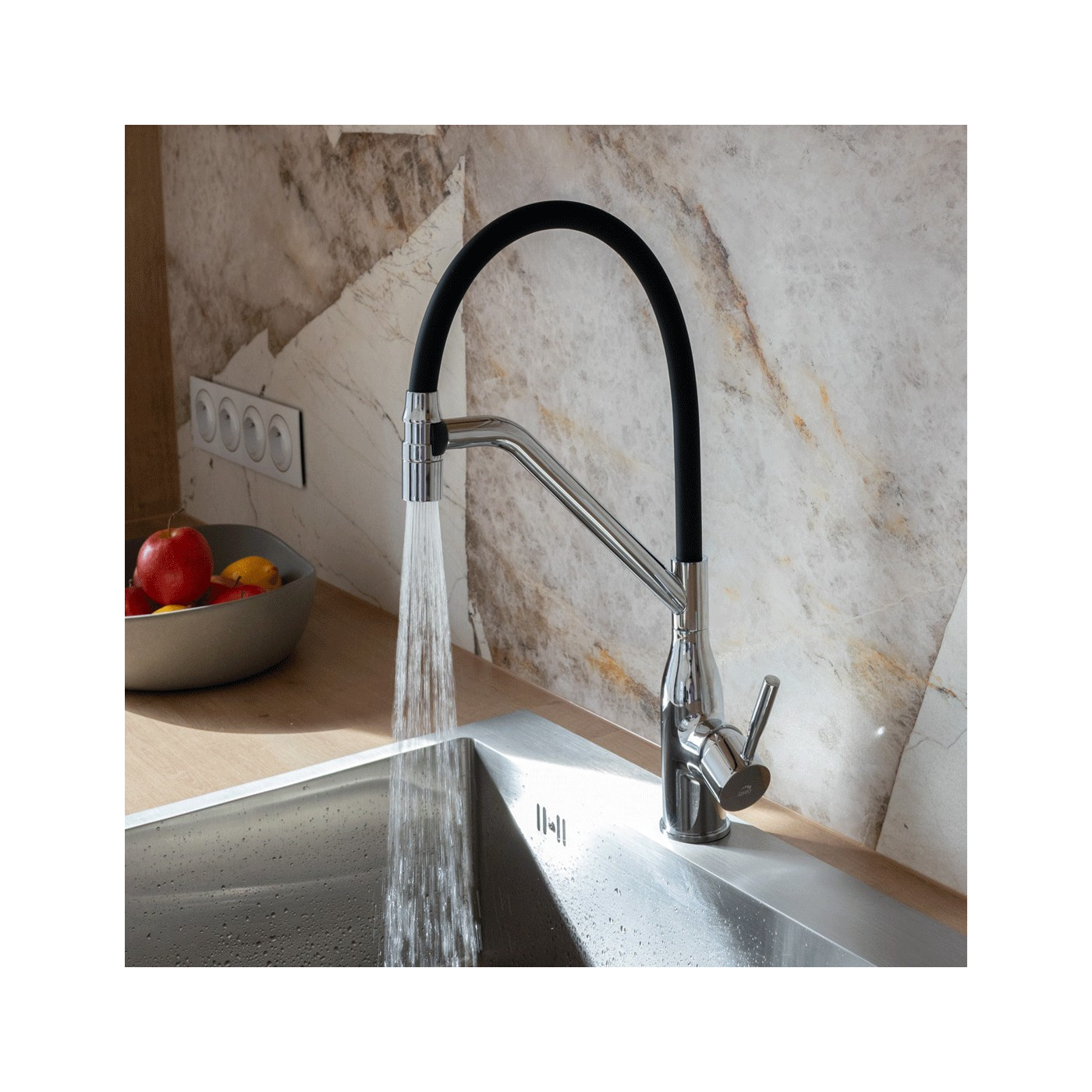 Bateria Kuchenna Bateria Zlewozmywakowa Stojąca Czarna Chrom