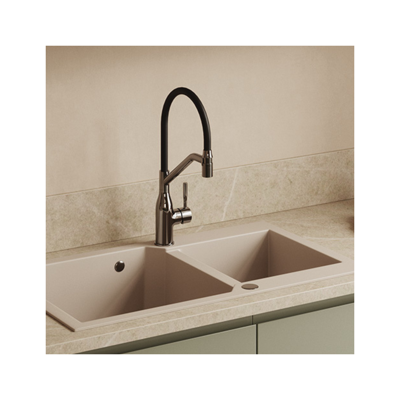 Bateria Kuchenna Bateria Zlewozmywakowa Stojąca Czarna Chrom