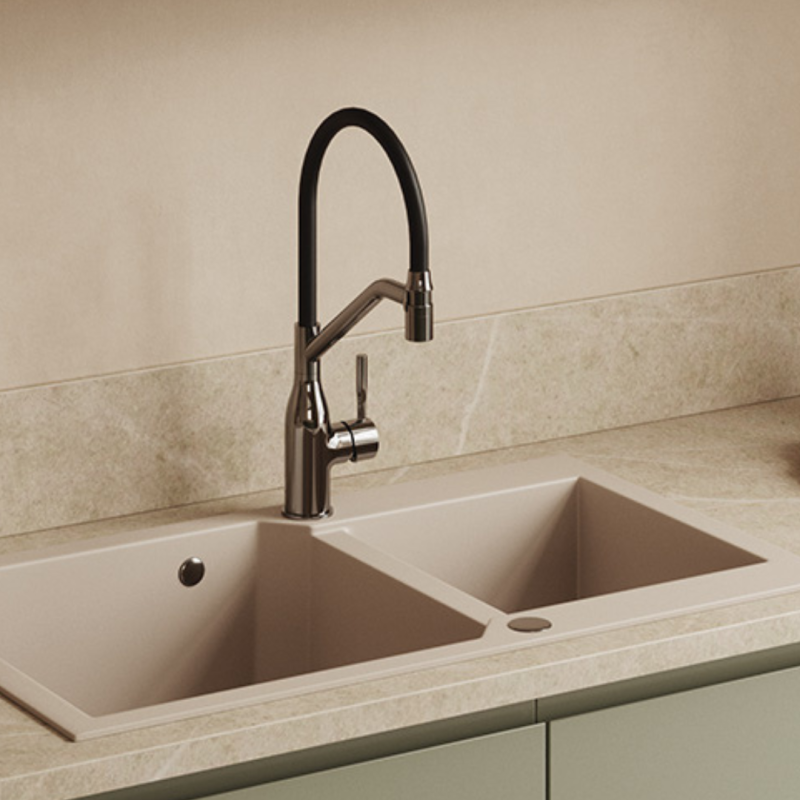 Bateria Kuchenna Bateria Zlewozmywakowa Stojąca Czarna Chrom