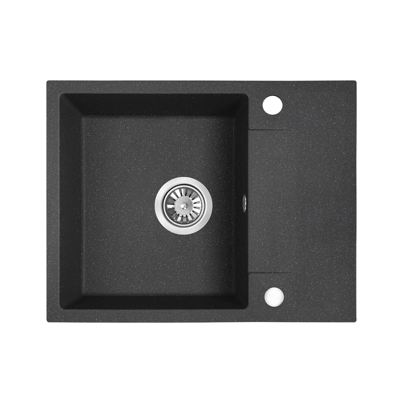 Zlewozmywak Granitowy Jednokomorowy Czarny z Baterią i Syfonem Zestaw
