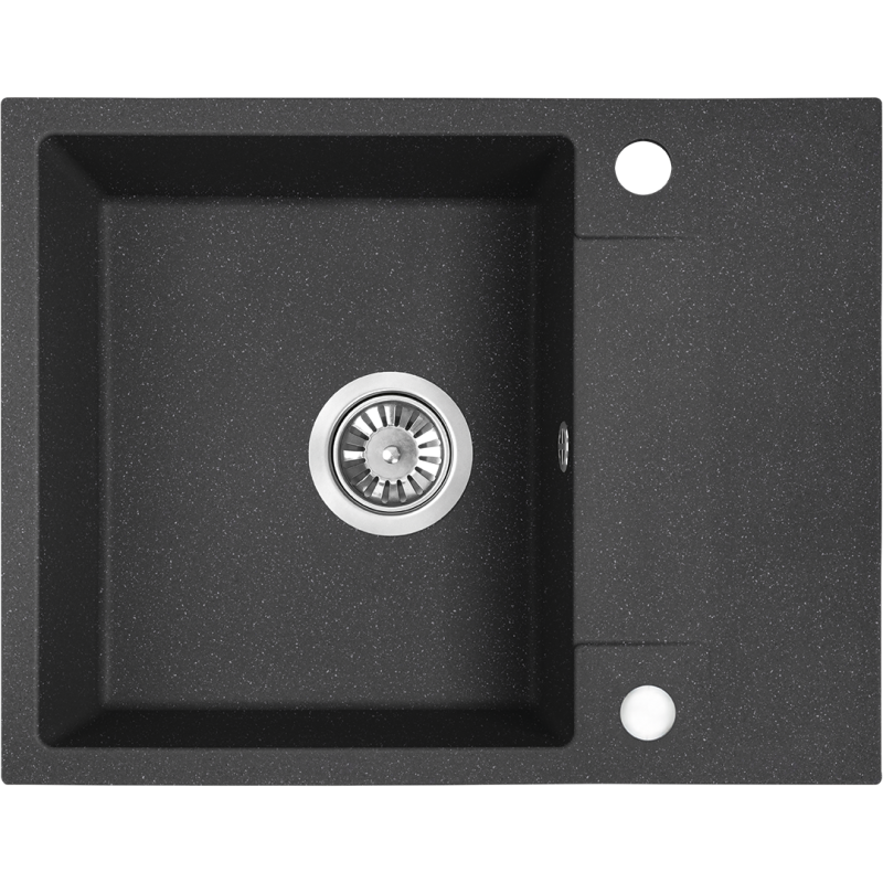 Zlewozmywak Granitowy Jednokomorowy Czarny z Baterią i Syfonem Zestaw