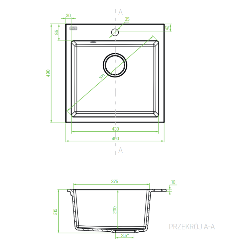 Zlewozmywak Granitowy Jednokomorowy Czarny z Baterią i Syfonem Zestaw Zlewozmywak Granitowy Jednokomorowy Czarny z Baterią i Syfonem Zestaw