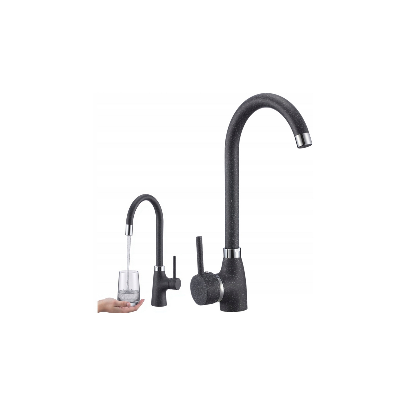 Zlewozmywak Granitowy Jednokomorowy Czarny z Baterią i Syfonem Zestaw Zlewozmywak Granitowy Jednokomorowy Czarny z Baterią i Syfonem Zestaw