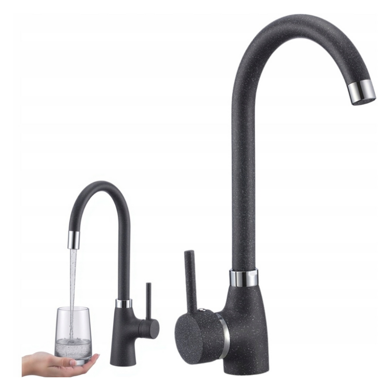 Zlewozmywak Granitowy Jednokomorowy Czarny z Baterią i Syfonem Zestaw Zlewozmywak Granitowy Jednokomorowy Czarny z Baterią i Syfonem Zestaw