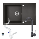 Zlewozmywak Granitowy Jednokomorowy Czarny z Baterią i Syfonem Zestaw