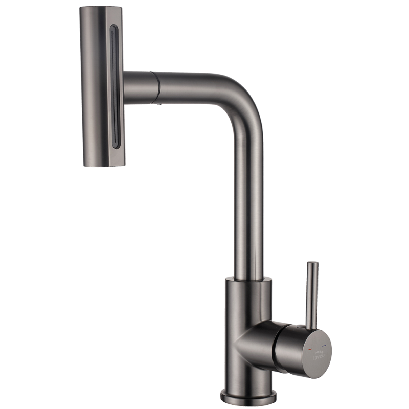 Bateria Zlewozmywakowa Stojąca z Wyciąganą Wielofunkcyjną Wylewką Rotaro Grafit