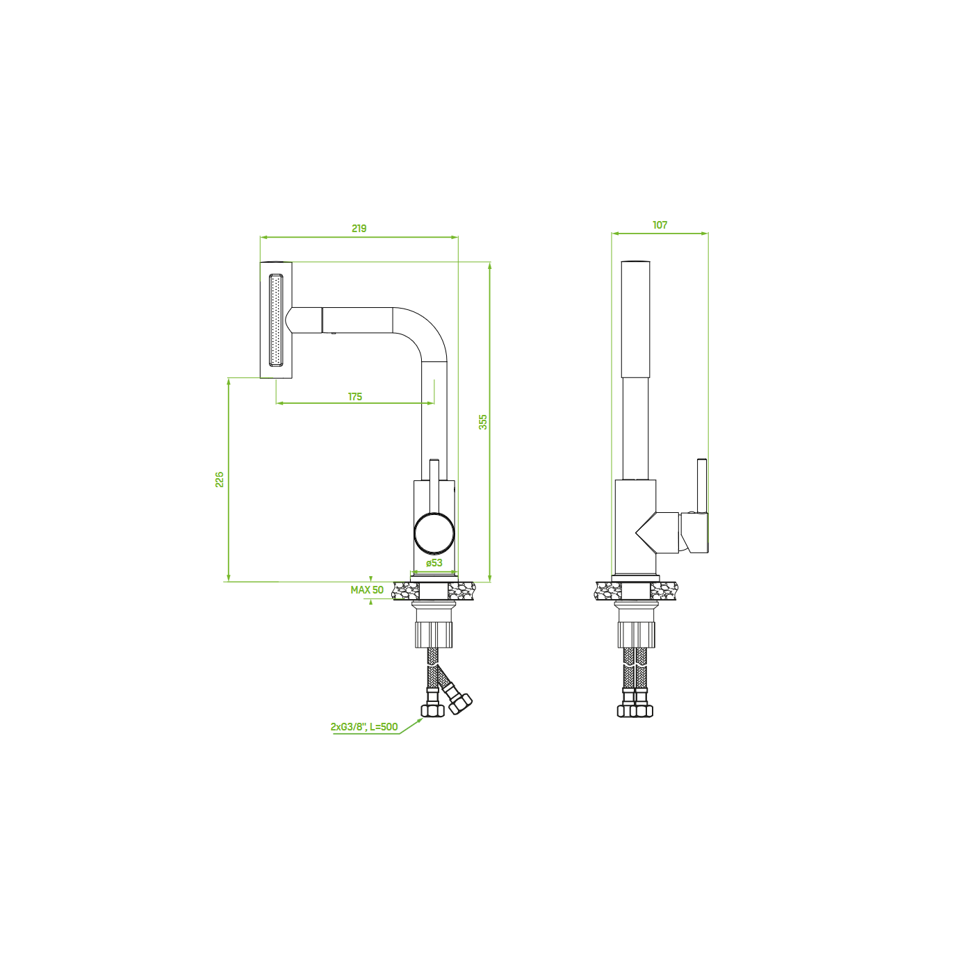Bateria Zlewozmywakowa Stojąca z Wyciąganą Wielofunkcyjną Wylewką Rotaro Grafit