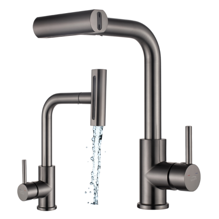 Bateria Zlewozmywakowa Stojąca z Wyciąganą Wielofunkcyjną Wylewką Rotaro Grafit