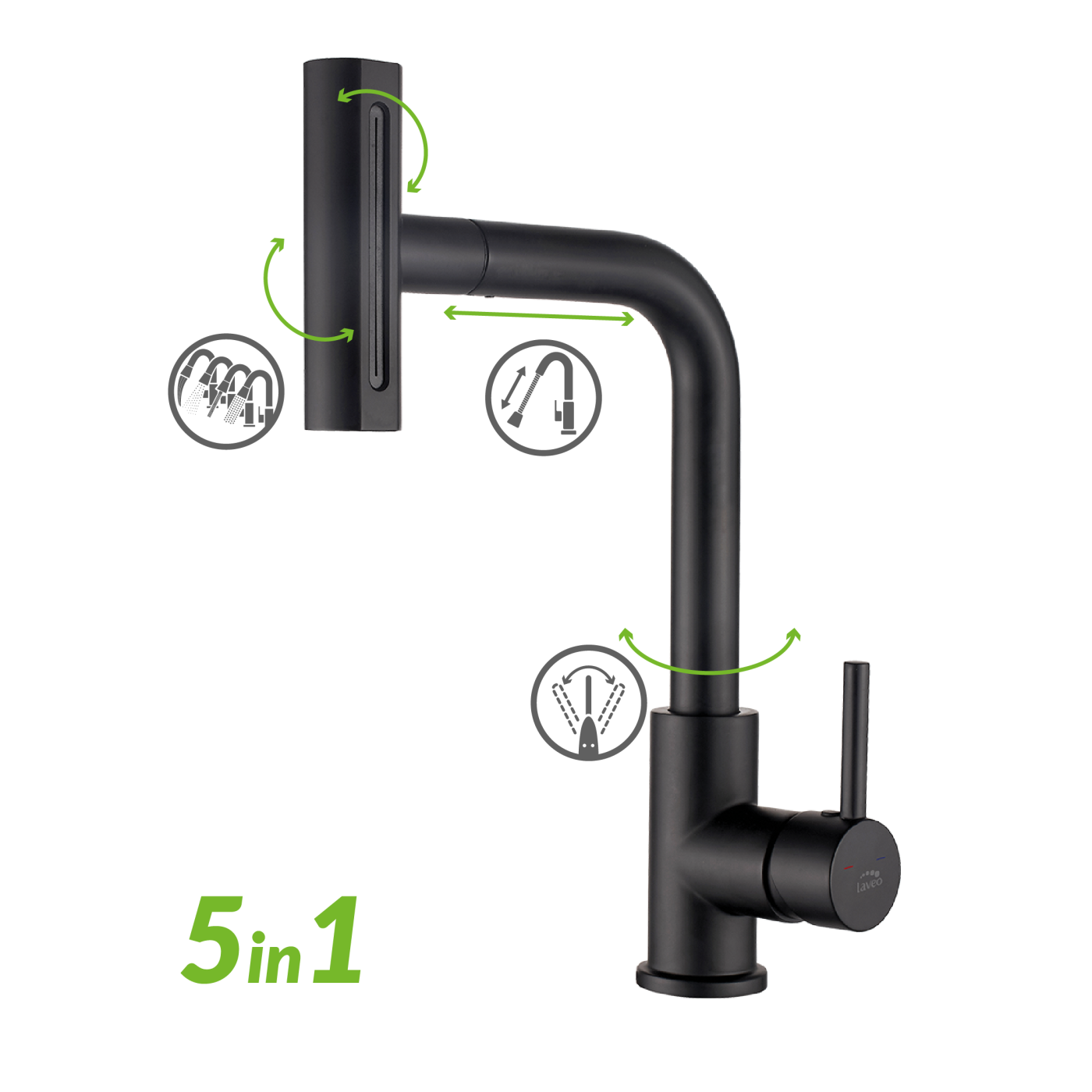 Bateria Zlewozmywakowa Stojąca z Wyciąganą Wielofunkcyjną Wylewką Rotaro Czarna Bateria Zlewozmywakowa Stojąca z Wyciąganą Wielofunkcyjną Wylewką Rotaro Czarna