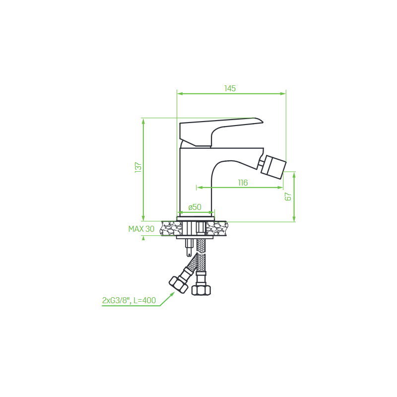 Bateria Bidetowa Stojąca z Korkiem Chrom Alea Laveo