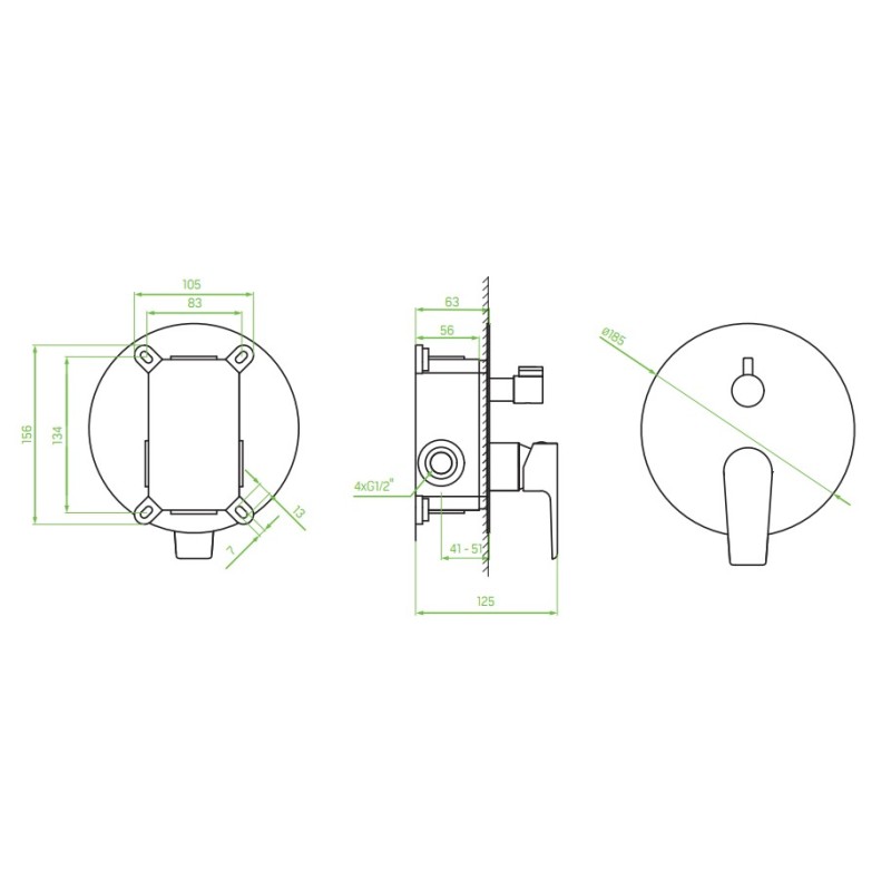 Bateria Natryskowa Podtynkowa z przełącznikiem Czarny Chrom Largo Laveo