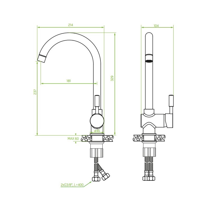 Bateria Zlewozmywakowa Stojąca z wylewką U Biała Lete Laveo Bateria Zlewozmywakowa Stojąca z wylewką U Biała Lete Laveo
