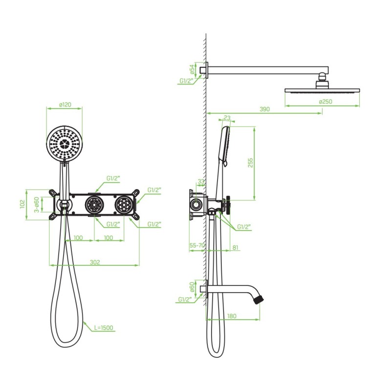 Bateria Wannowo-Natryskowa Podtynkowa z zest. natrysk. Czarny MURO Laveo Bateria Wannowo-Natryskowa Podtynkowa z zest. natrysk. Czarny MURO Laveo