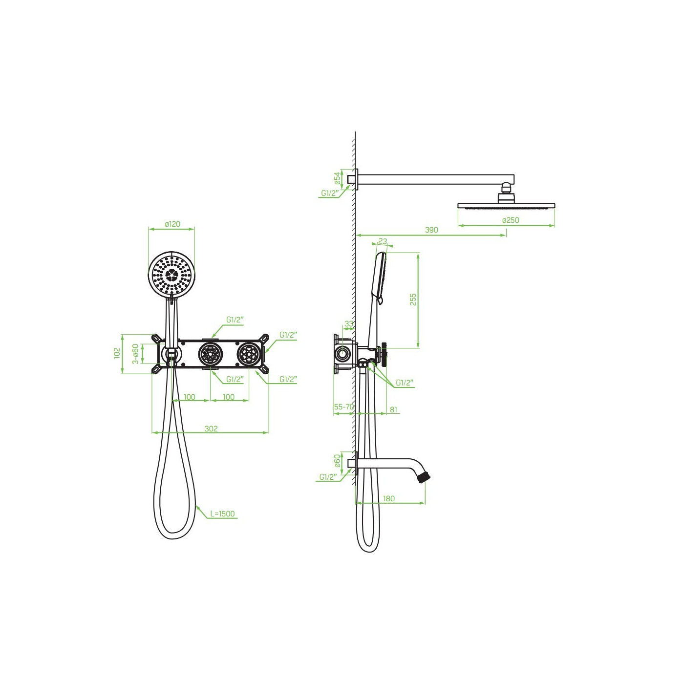 Bateria Wannowo-Natryskowa Podtynkowa z Zestawem Natryskowym MURO Laveo Bateria Wannowo-Natryskowa Podtynkowa z Zestawem Natryskowym MURO Laveo