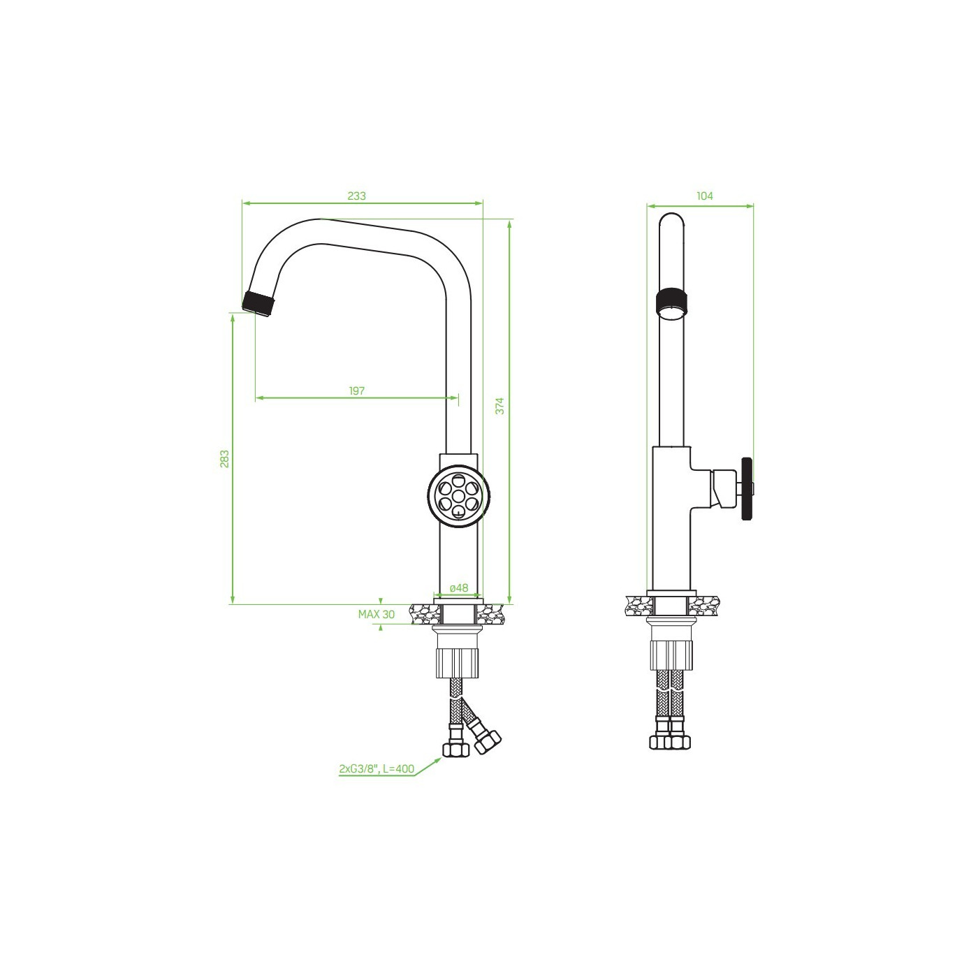 Bateria Zlewozmywakowa Stojąca z wylewką L Szary MURO Laveo Bateria Zlewozmywakowa Stojąca z wylewką L Szary MURO Laveo