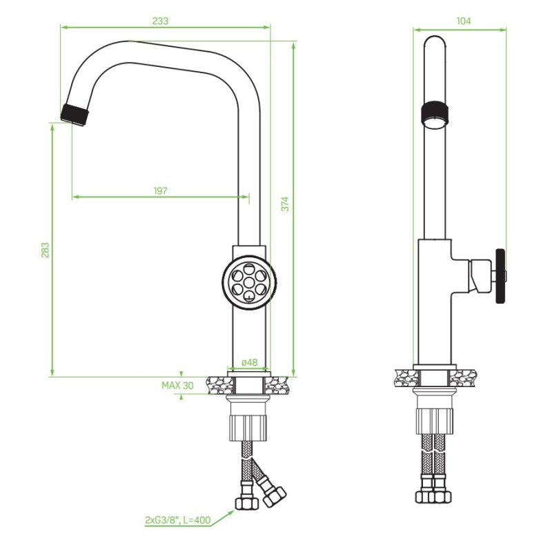 Bateria Zlewozmywakowa Stojąca z wylewką L Szary MURO Laveo Bateria Zlewozmywakowa Stojąca z wylewką L Szary MURO Laveo