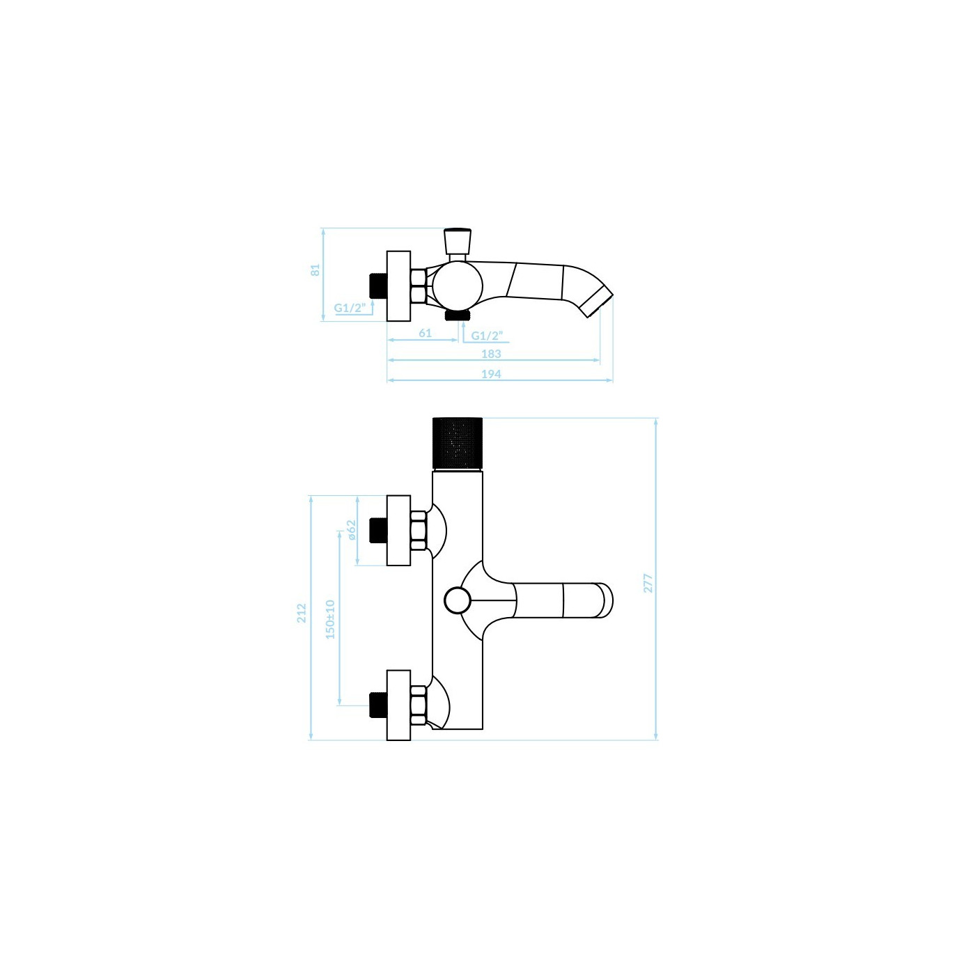 Bateria Wannowa Ścienna bez zest. natrysk. Srebrny Czarny Chrom PEROS Kuchinox Bateria Wannowa Ścienna bez zest. natrysk. Srebrny Czarny Chrom PEROS Kuchinox