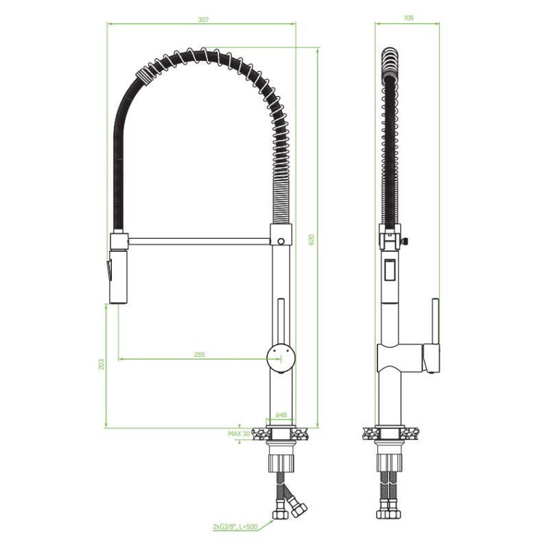 Bateria Zlewozmywakowa Stojąca, Sprężyna Chrom RHEA Laveo Bateria Zlewozmywakowa Stojąca, Sprężyna Chrom RHEA Laveo