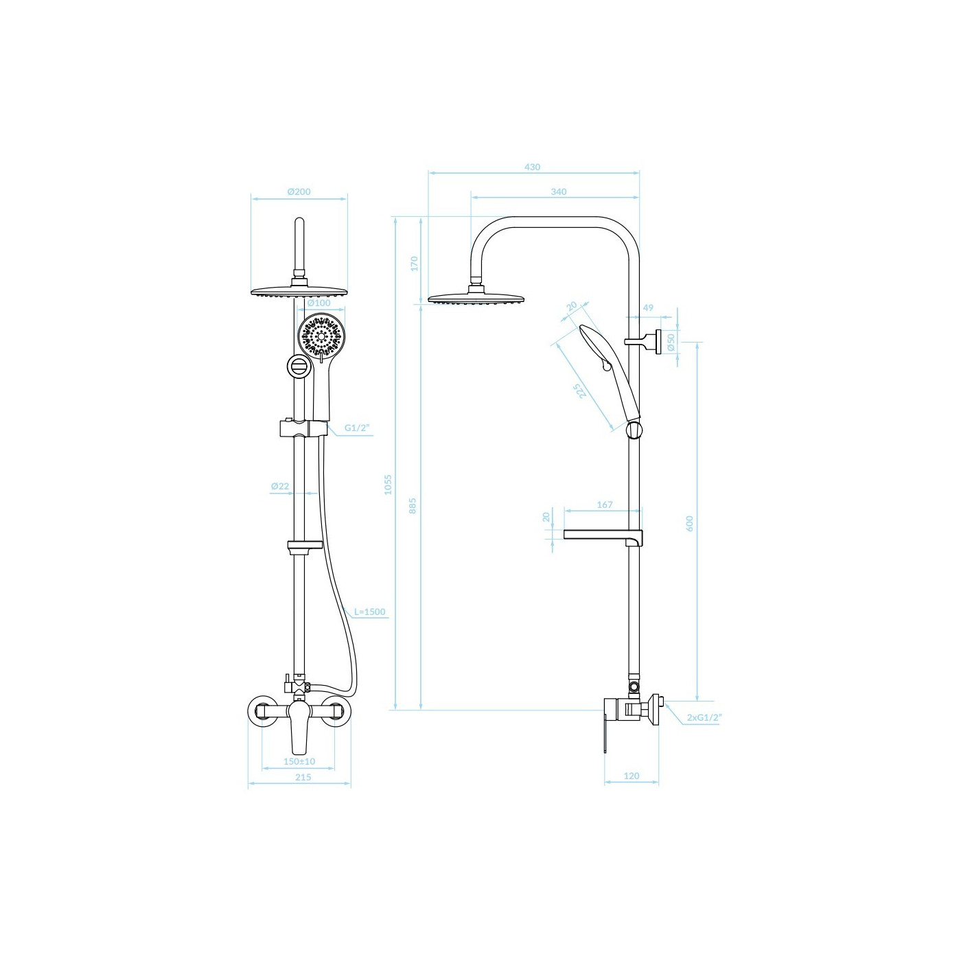 Kolumna Natryskowa z Baterią Chrom ENNA Kuchinox