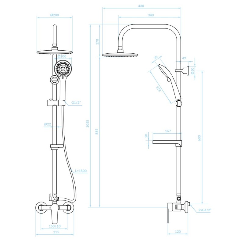 Kolumna Natryskowa z Baterią Czarna ENNA Kuchinox