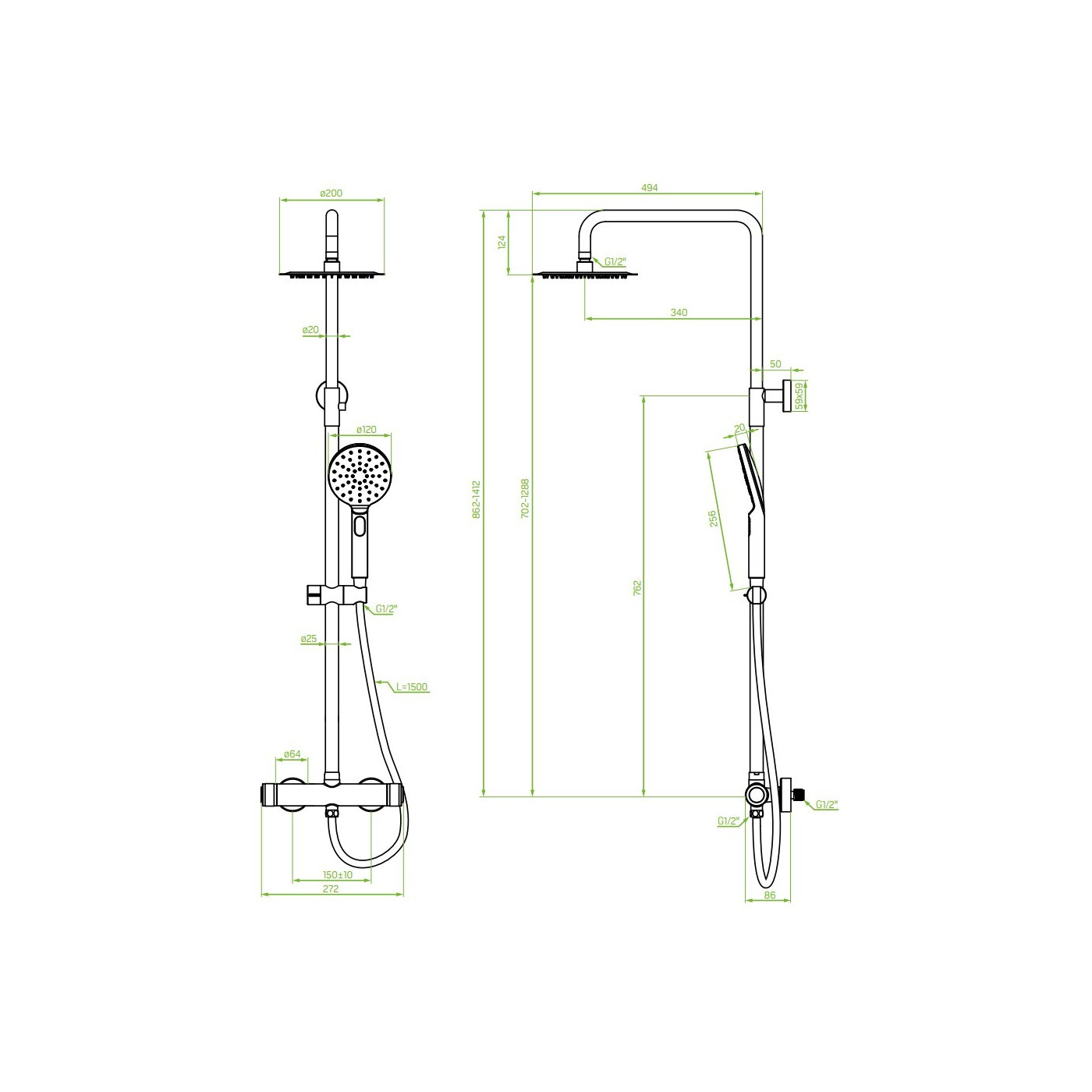 Kolumna Natryskowa z Baterią Czarna VOLUMO Laveo