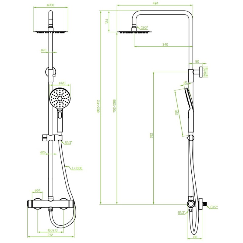 Kolumna Natryskowa z Baterią Czarna VOLUMO Laveo