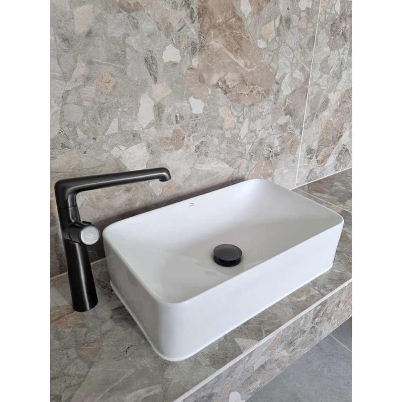 Umywalka Nablatowa Ceramiczna 48,5x29,5 cm Biała KVADRATO Laveo Umywalka Nablatowa Ceramiczna 48,5x29,5 cm Biała KVADRATO Laveo