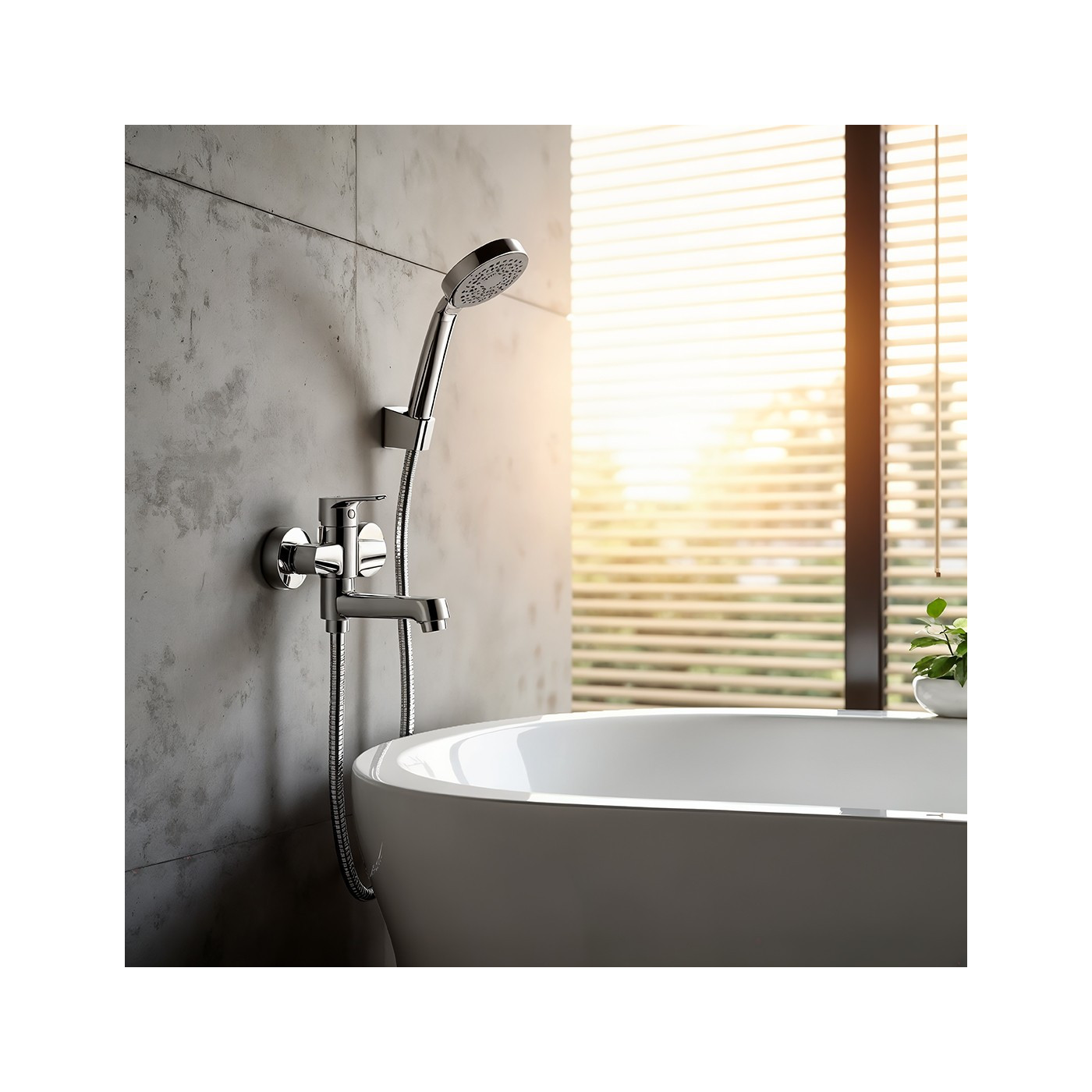 Bateria Wannowa Ścienna Prysznicowa z zestawem natryskowym Chrom ATEZ Bateria Wannowa Ścienna Prysznicowa z zestawem natryskowym Chrom ATEZ