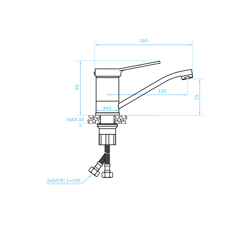 Bateria Umywalkowa Stojąca z Ruchomą Wylewką Chrom VILLA Kuchinox