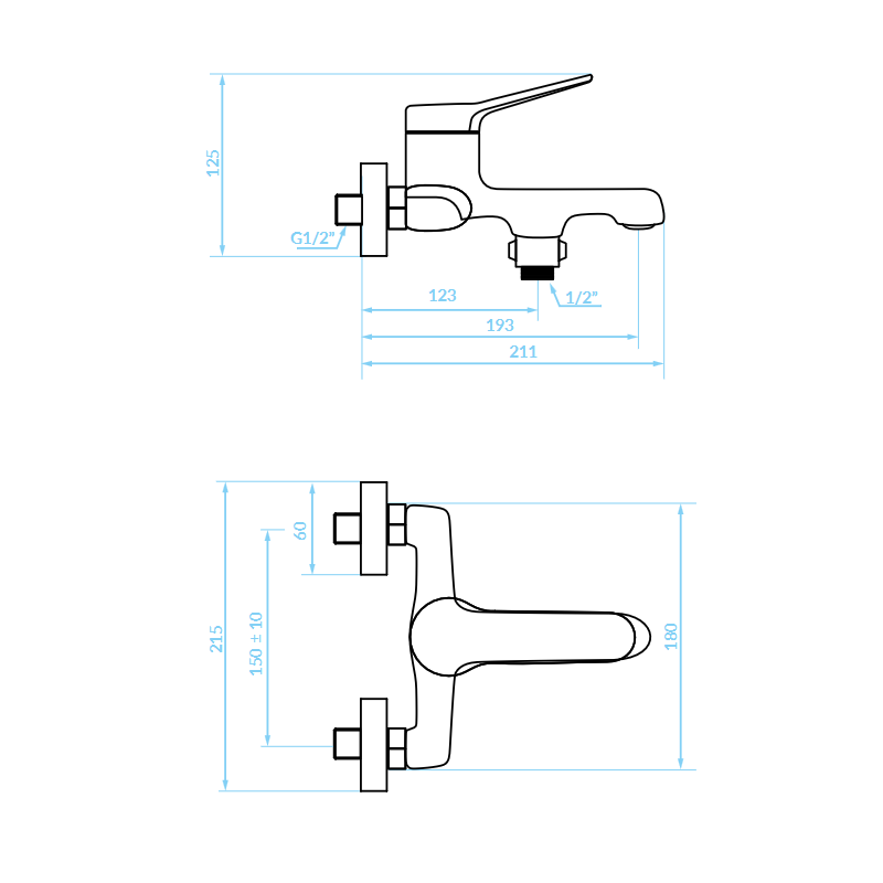 Bateria Wannowa Ścienna bez zest. natrysk. Chrom VILLA  Kuchinox