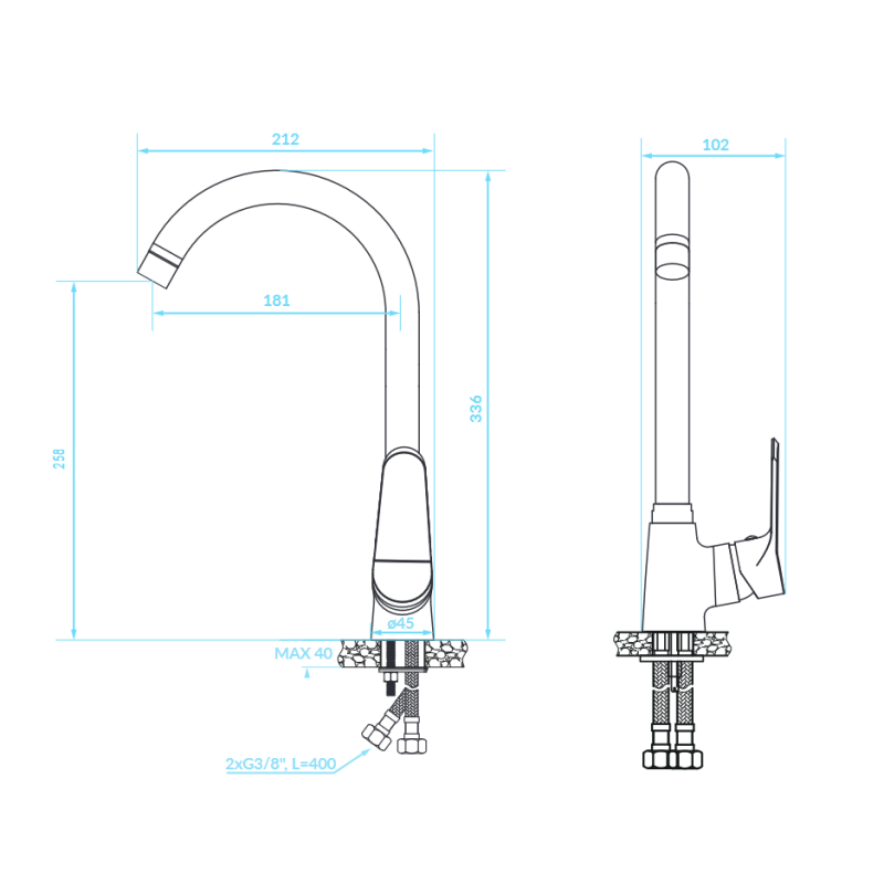 Bateria Zlewozmywakowa Stojąca z Wylewką U Chrom ATEZ Kuchinox Bateria Zlewozmywakowa Stojąca z Wylewką U Chrom ATEZ Kuchinox