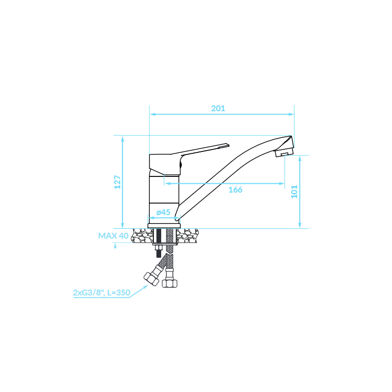 Bateria Umywalkowa Stojąca z ruchomą wylewką Chrom ATEZ Kuchinox Bateria Umywalkowa Stojąca z ruchomą wylewką Chrom ATEZ Kuchinox