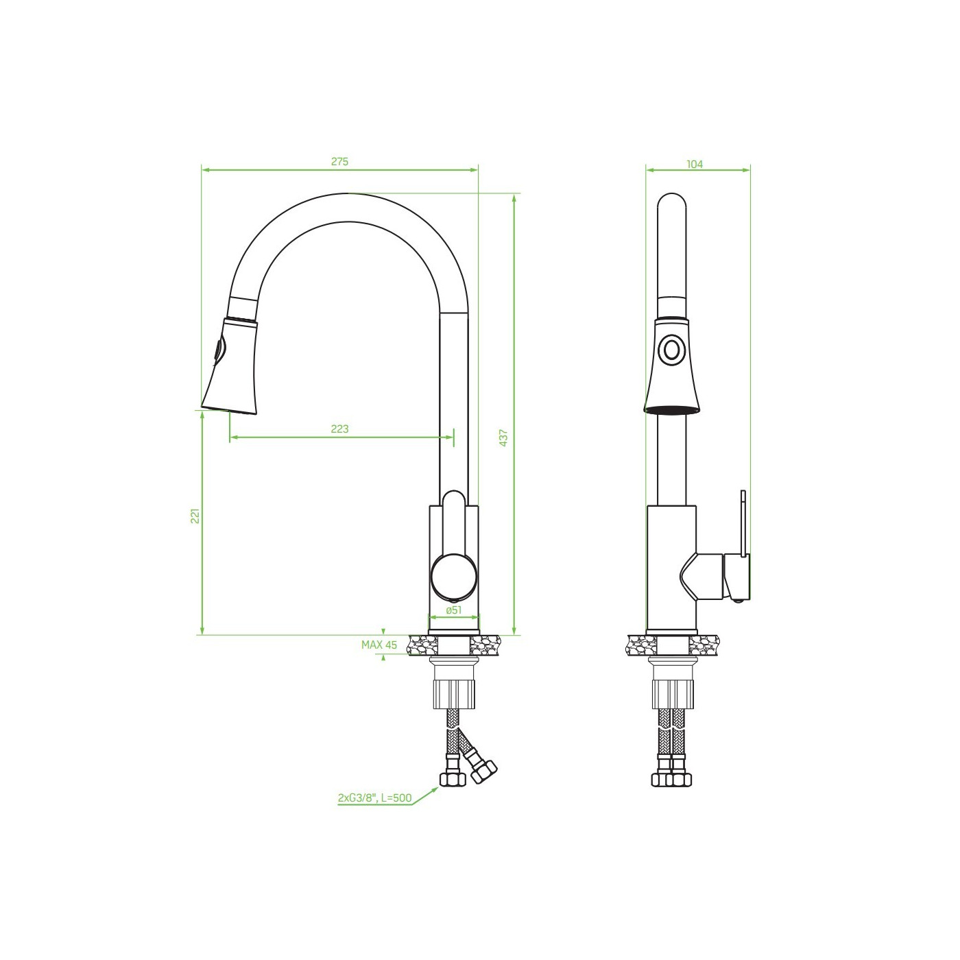 Bateria Zlewozmywakowa Stojąca z wyciąganą wylewką U Srebrna BONA Laveo Bateria Zlewozmywakowa Stojąca z wyciąganą wylewką U Srebrna BONA Laveo