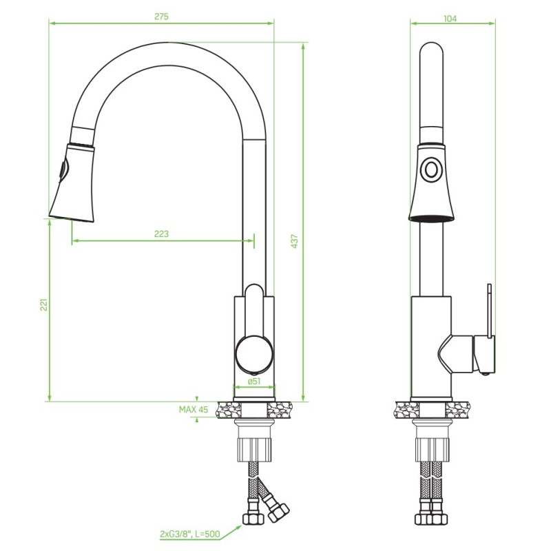 Bateria Zlewozmywakowa Stojąca z wyciąganą wylewką U Srebrna BONA Laveo Bateria Zlewozmywakowa Stojąca z wyciąganą wylewką U Srebrna BONA Laveo