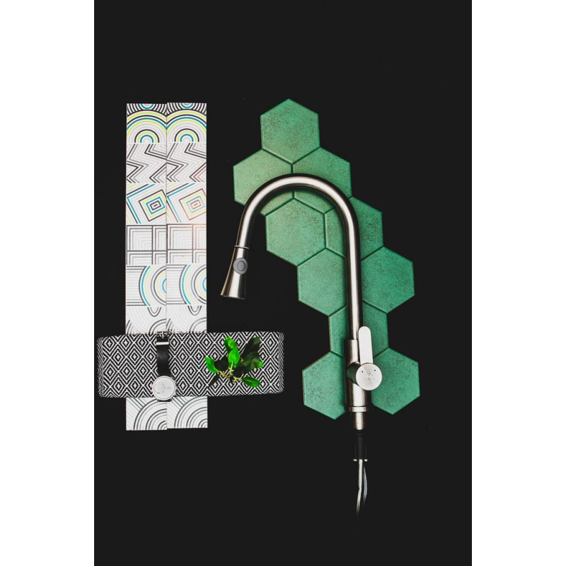 Bateria Zlewozmywakowa Stojąca z wyciąganą wylewką U Srebrna BONA Laveo Bateria Zlewozmywakowa Stojąca z wyciąganą wylewką U Srebrna BONA Laveo