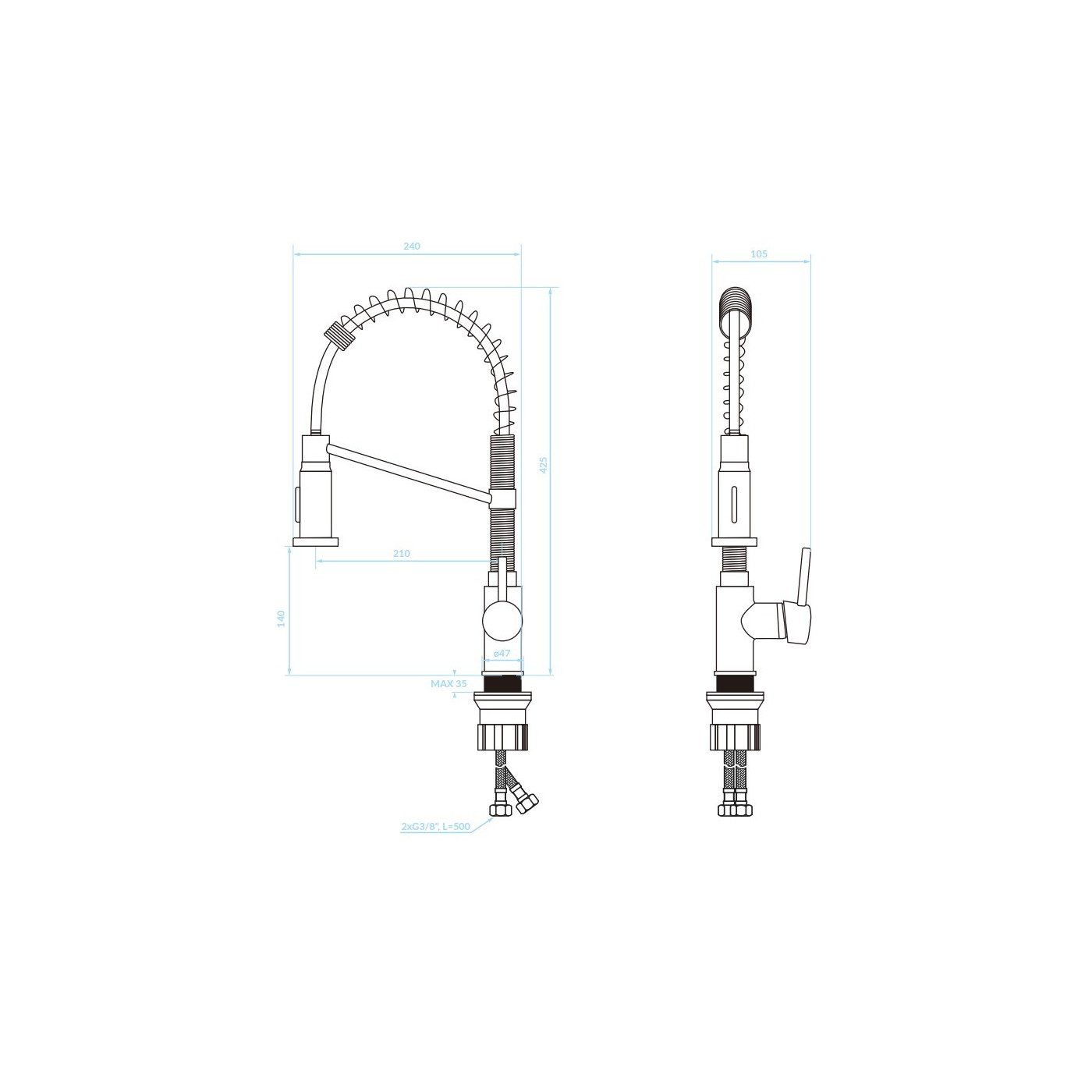 Bateria Zlewozmywakowa Stojąca Sprężyna Chrom LOCO Kuchinox Bateria Zlewozmywakowa Stojąca Sprężyna Chrom LOCO Kuchinox