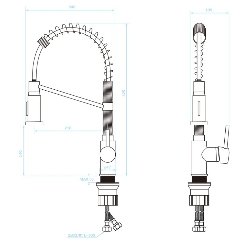 Bateria Zlewozmywakowa Stojąca Sprężyna Chrom LOCO Kuchinox Bateria Zlewozmywakowa Stojąca Sprężyna Chrom LOCO Kuchinox