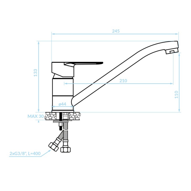 Bateria Zlewozmywakowa Stojąca Chrom FRESNO Kuchinox Bateria Zlewozmywakowa Stojąca Chrom FRESNO Kuchinox