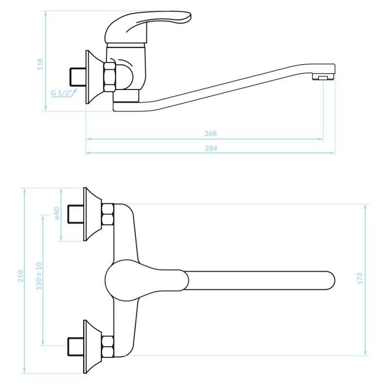 Bateria Zlewozmywakowa Ścienna Chrom PEDRO Kuchinox Bateria Zlewozmywakowa Ścienna Chrom PEDRO Kuchinox
