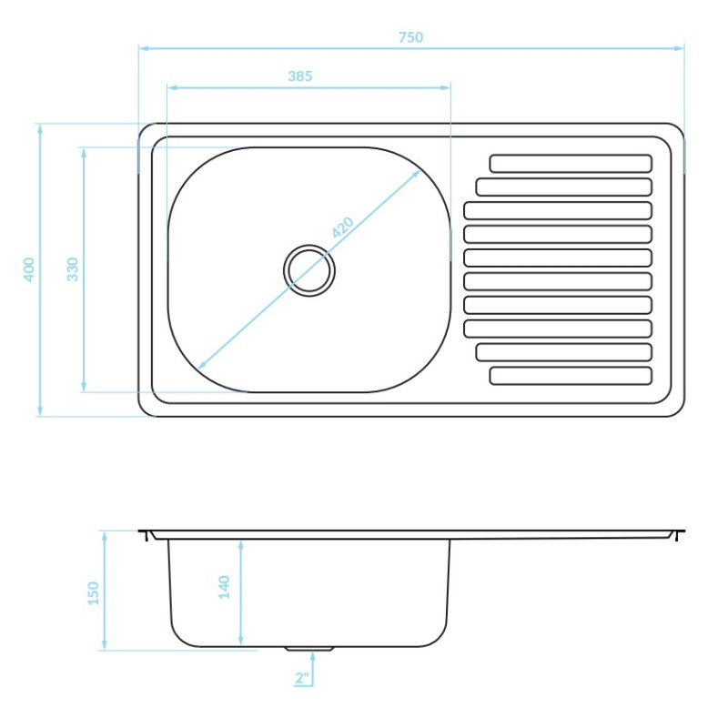 Zlewozmywak Jednokomorowy Metalowy Wpuszczany z Ociekaczem INOX TRAFIS Kuchinox
