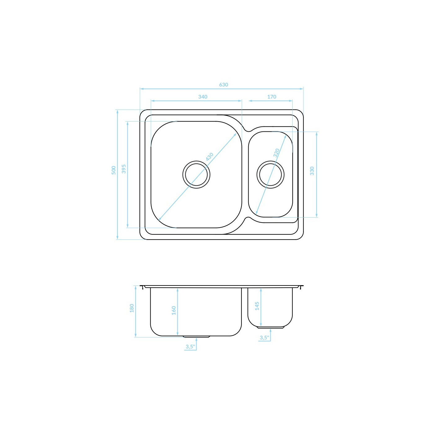 Zlewozmywak 1,5 komorowy Metalowy Wpuszczany INOX JUNAK Kuchinox